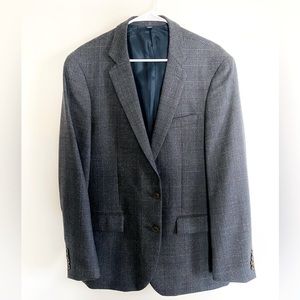 J Crew Thompson Mens Sport Coat 42R Dark Blue Gray Plaid Wool Blend Jacket